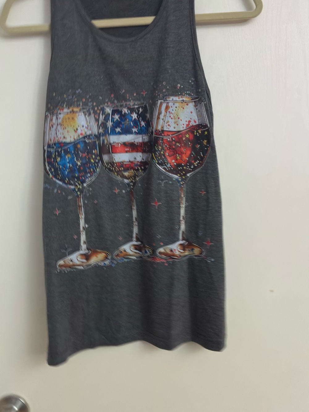 Amazon Essentials Gray Tank Top with Patriotic Wine Glass Graphic